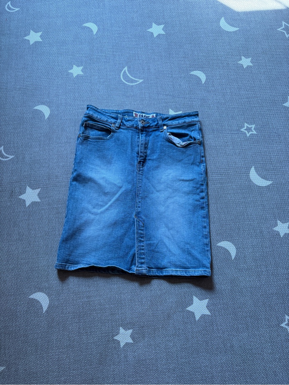 Plugg Blue Denim Midi Pencil Skirt
